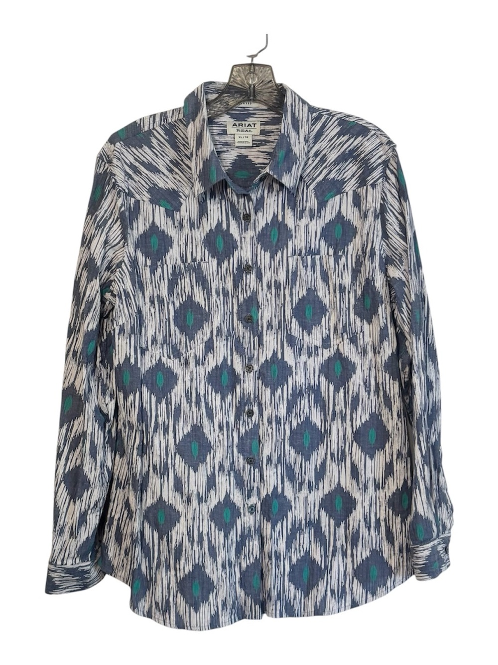 Ariat Real Billie Jean Western Ikat Geo Print Long Sleeve Button Down Shirt